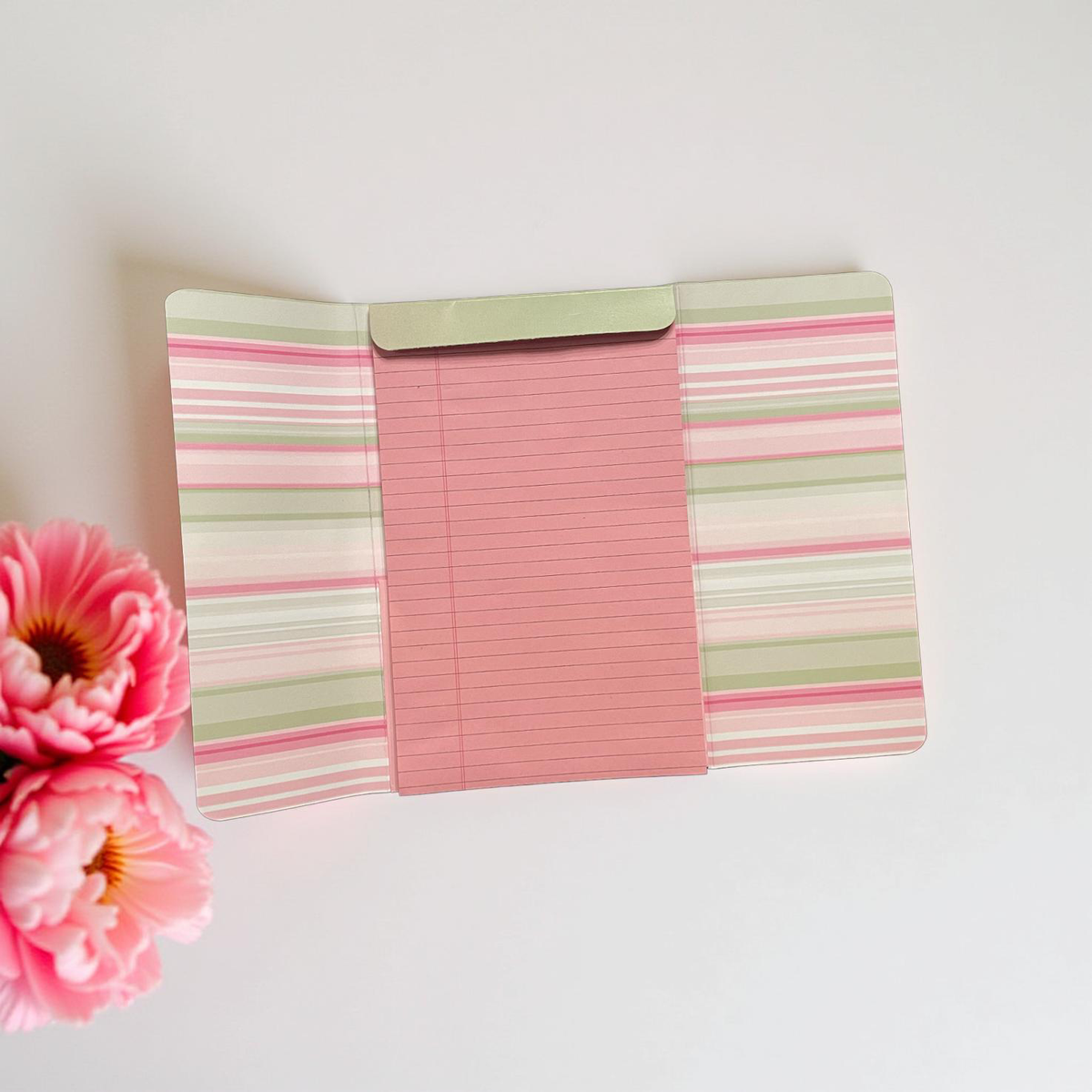 Pearl-Kissed Pink & Green Notepad Wallet | Refillable 5x8 Notepad