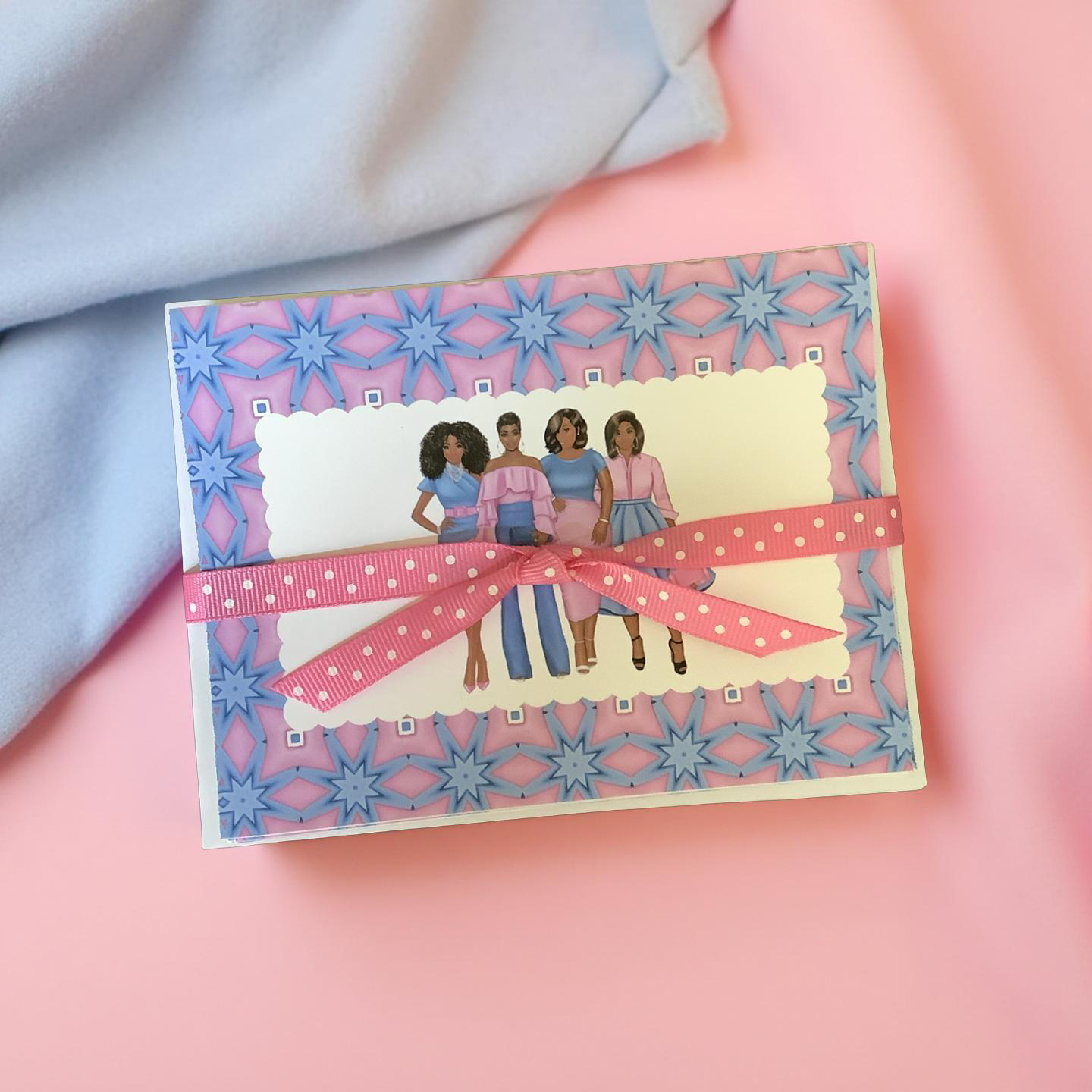 Set of 6 Friendship Notecards for Moms - Pink & Blue Greeting Cards with Envelopes