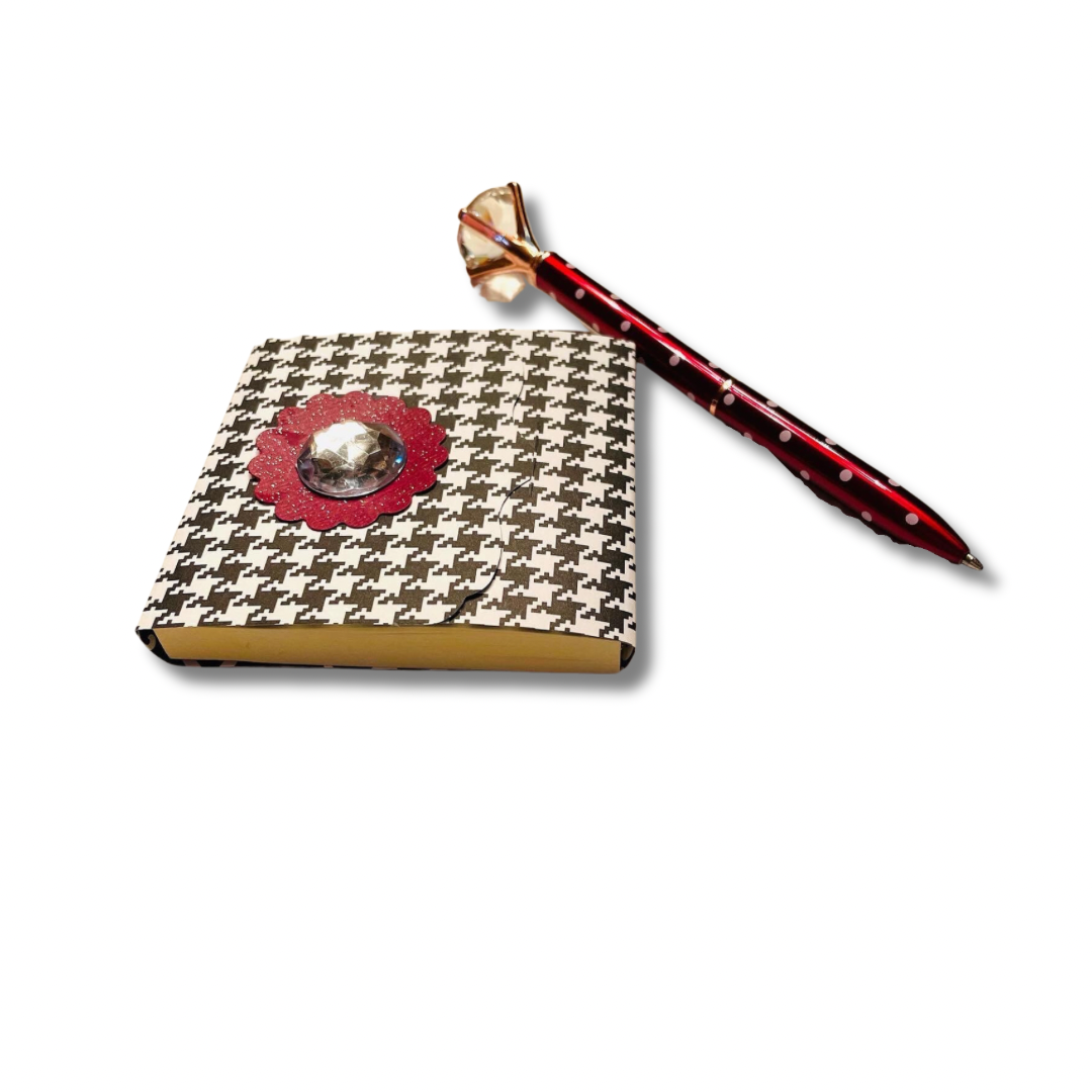 Houndstooth Sticky Notepad and Crimson Pen