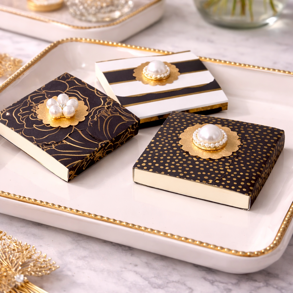 Black & Gold Luxury Sticky Note Set of 3 | Refillable Desk Accessories