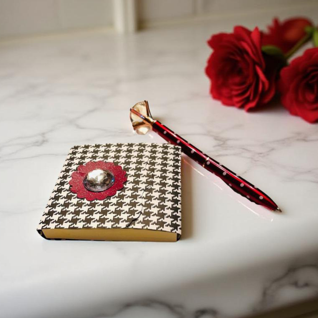 Houndstooth Sticky Notepad and Crimson Pen