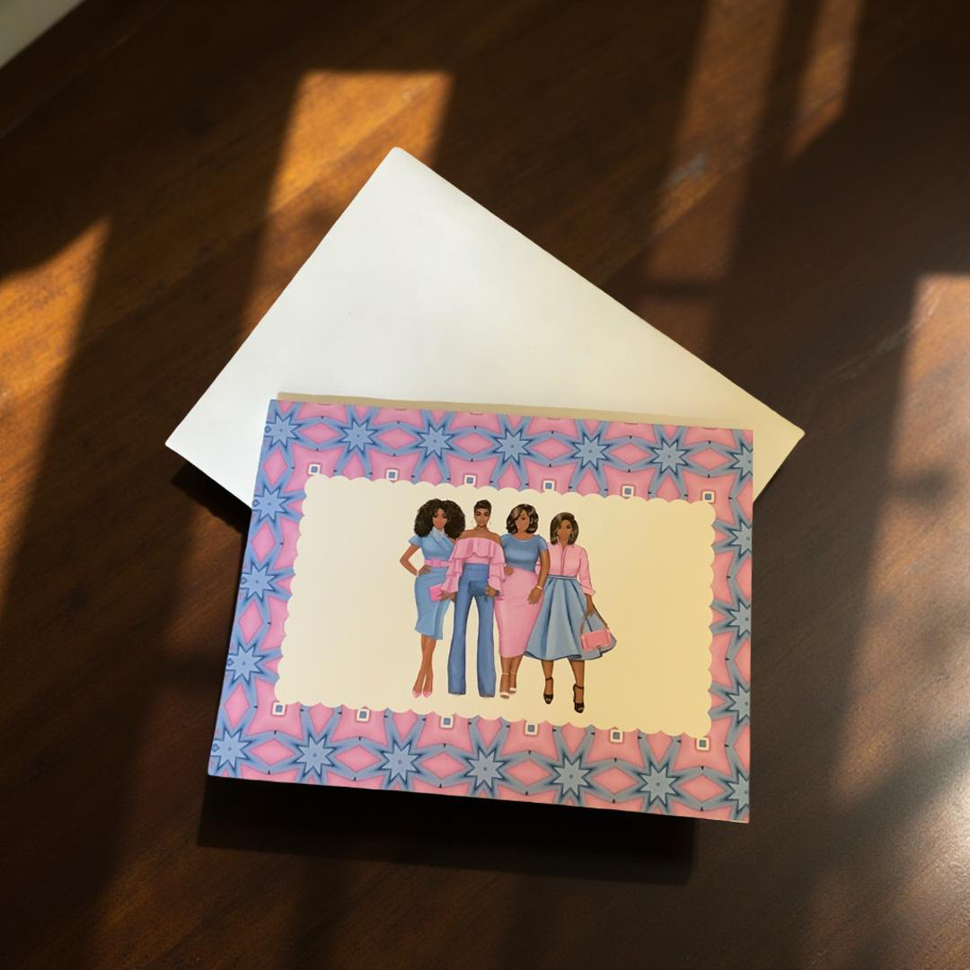Set of 6 Friendship Notecards for Moms - Pink & Blue Greeting Cards with Envelopes