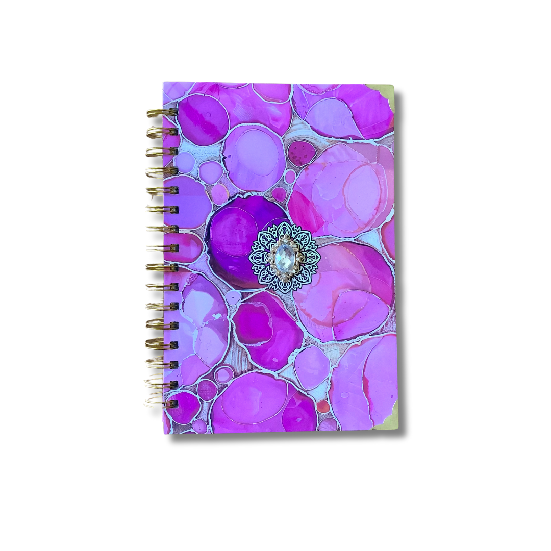 Royal Radiance Notebook – Luxury Pink Gemstone Notebook with Gold Detailing