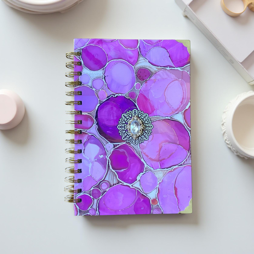 Royal Radiance Notebook – Luxury Pink Gemstone Notebook with Gold Detailing
