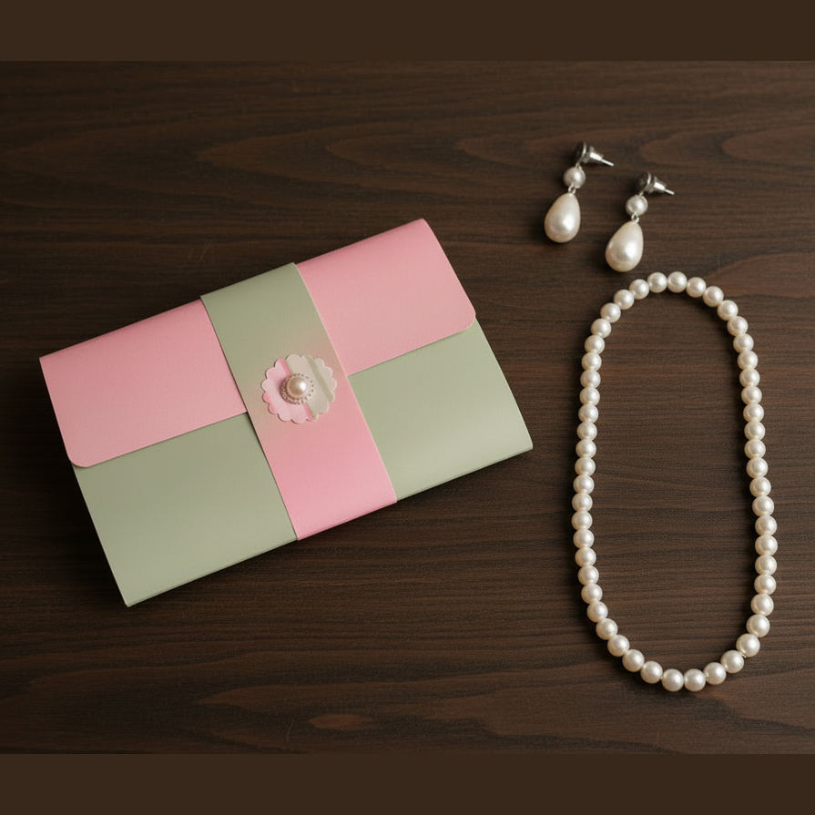 Pearl-Kissed Pink & Green Notepad Wallet | Refillable 5x8 Notepad