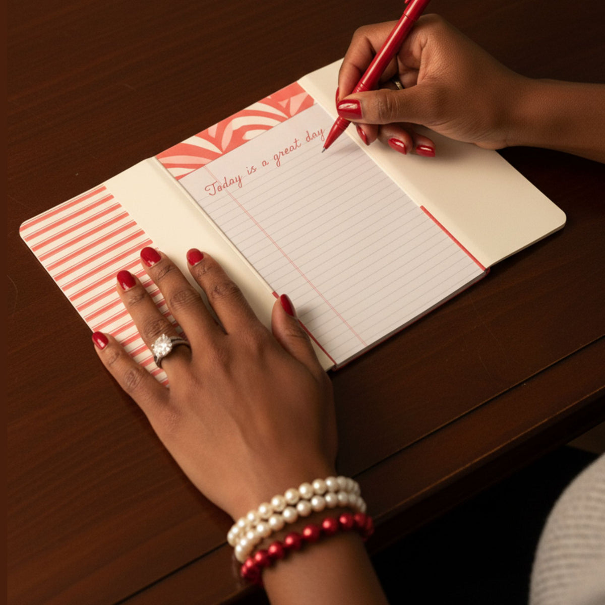 Red & White Notepad Wallet | Refillable 5x8 Notepad