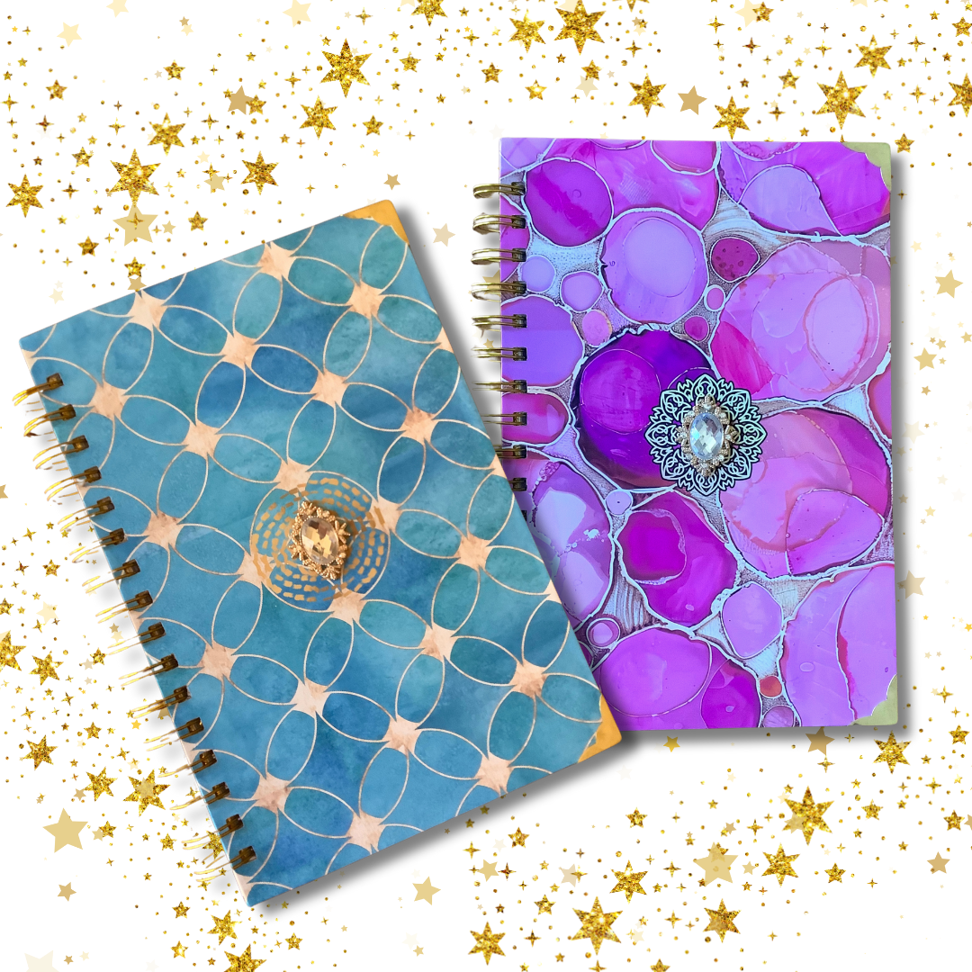 Royal Radiance Notebook – Luxury Pink Gemstone Notebook with Gold Detailing