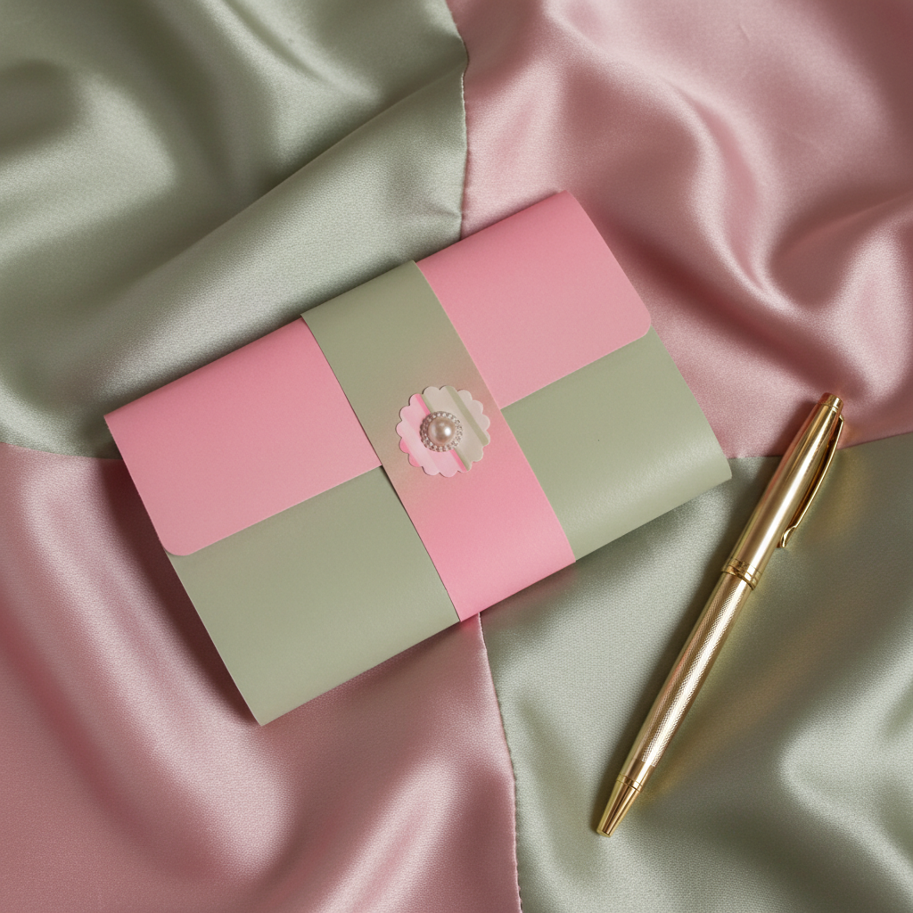 Pearl-Kissed Pink & Green Notepad Wallet | Refillable 5x8 Notepad