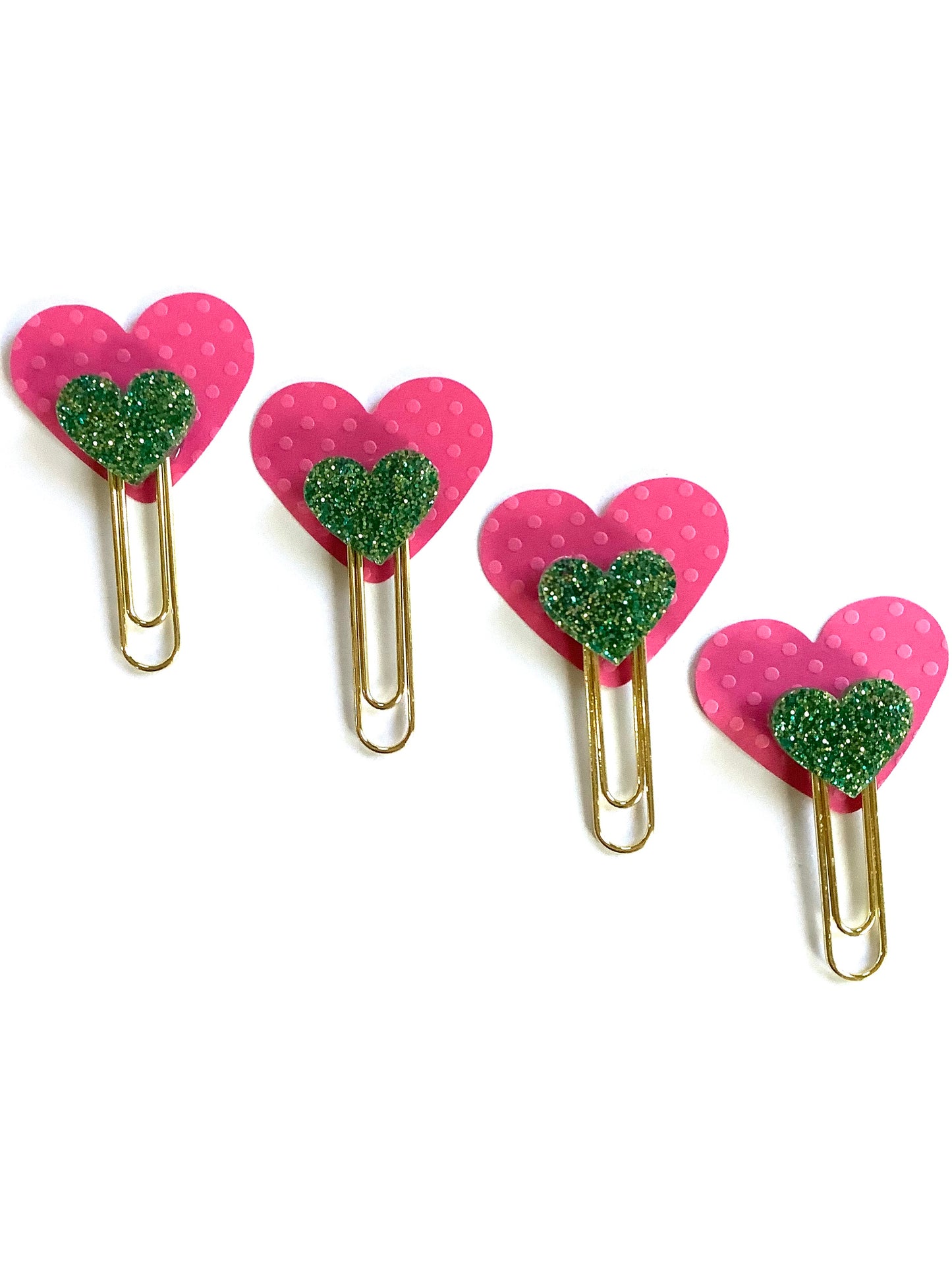 Pink and Green Heart Paper Clips - Set of 4