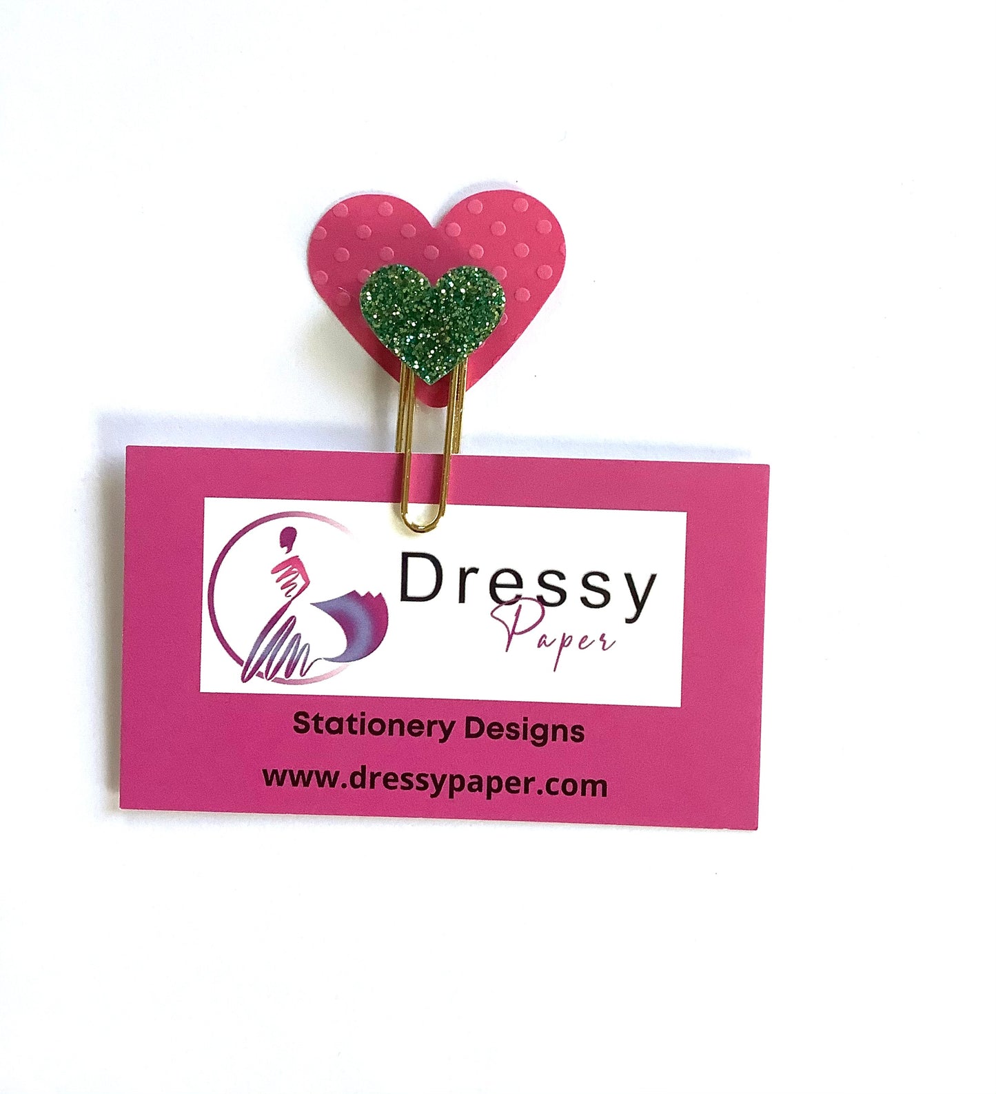 Pink and Green Heart Paper Clips - Set of 4