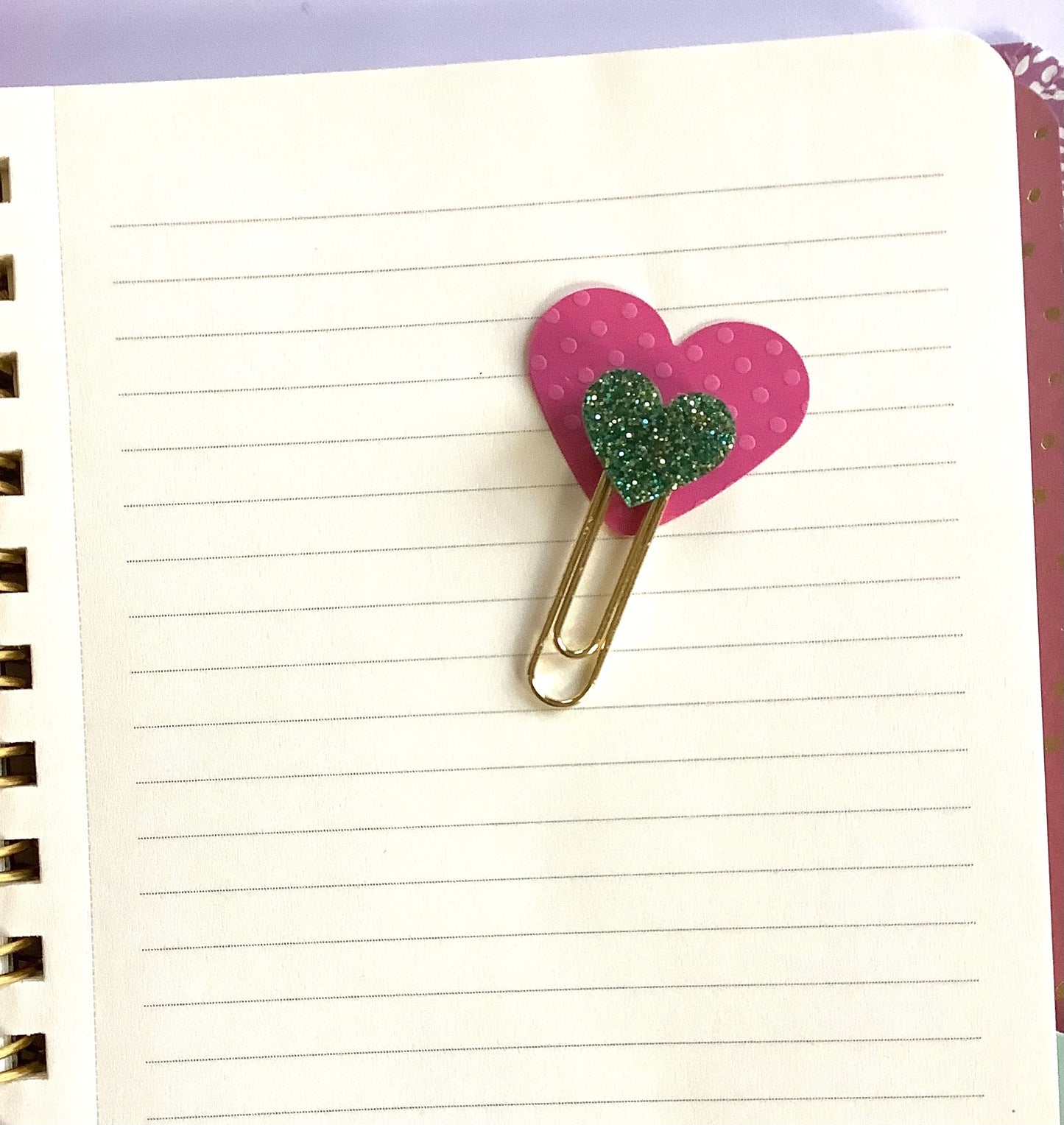 Pink and Green Heart Paper Clips - Set of 4