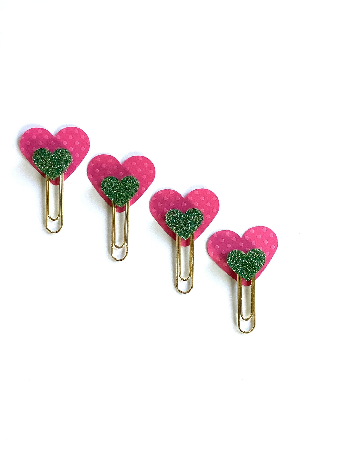 Pink and Green Heart Paper Clips - Set of 4