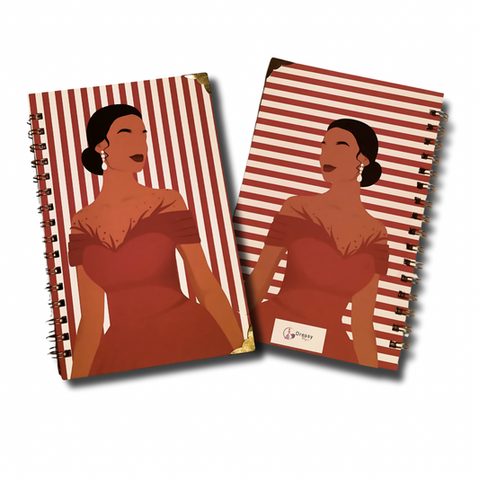 Glamour in Crimson Luxury Notebook – Elegant Red Dress Journal with Gold Accents & Gem Pen, 6x9 Lined Pages, Pre-Wrapped Gift for Women