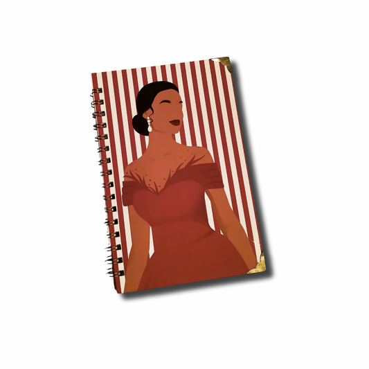 Glamour in Crimson Luxury Notebook – Elegant Red Dress Journal with Gold Accents & Gem Pen, 6x9 Lined Pages, Pre-Wrapped Gift for Women