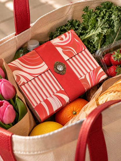 Red & White Notepad Wallet | Refillable 5x8 Notepad