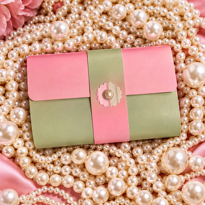 Pearl-Kissed Pink & Green Notepad Wallet | Refillable 5x8 Notepad