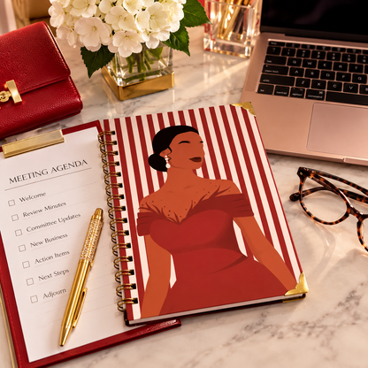 Crimson Glamour Notebook | Red & Gold Spiral Notebook with Pen