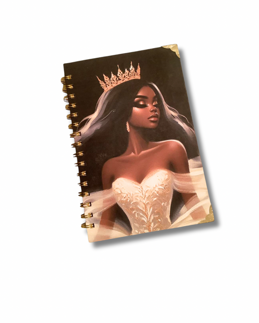 Queen Anealia Luxury Notebook – Black Woman Crown Journal with Gold Coil, Gem Pen & Gift Wrap, 6x9 Lined Pages for Women