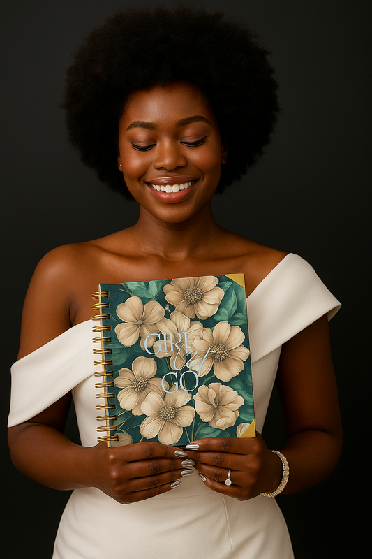 Girl Let Go Luxury Notebook – Teal and Gold Floral Journal with Gold Coil, Gem Pen & Gift Wrap, 6x9 Lined Pages for Women