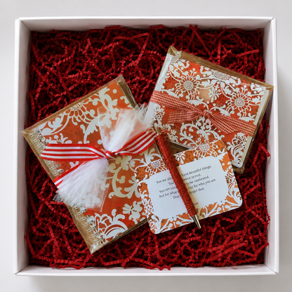 Red and White Stationery Gift Set for Women | Notebook Notecards Crystal Pen Gift Set | She Showed Up Gift Set