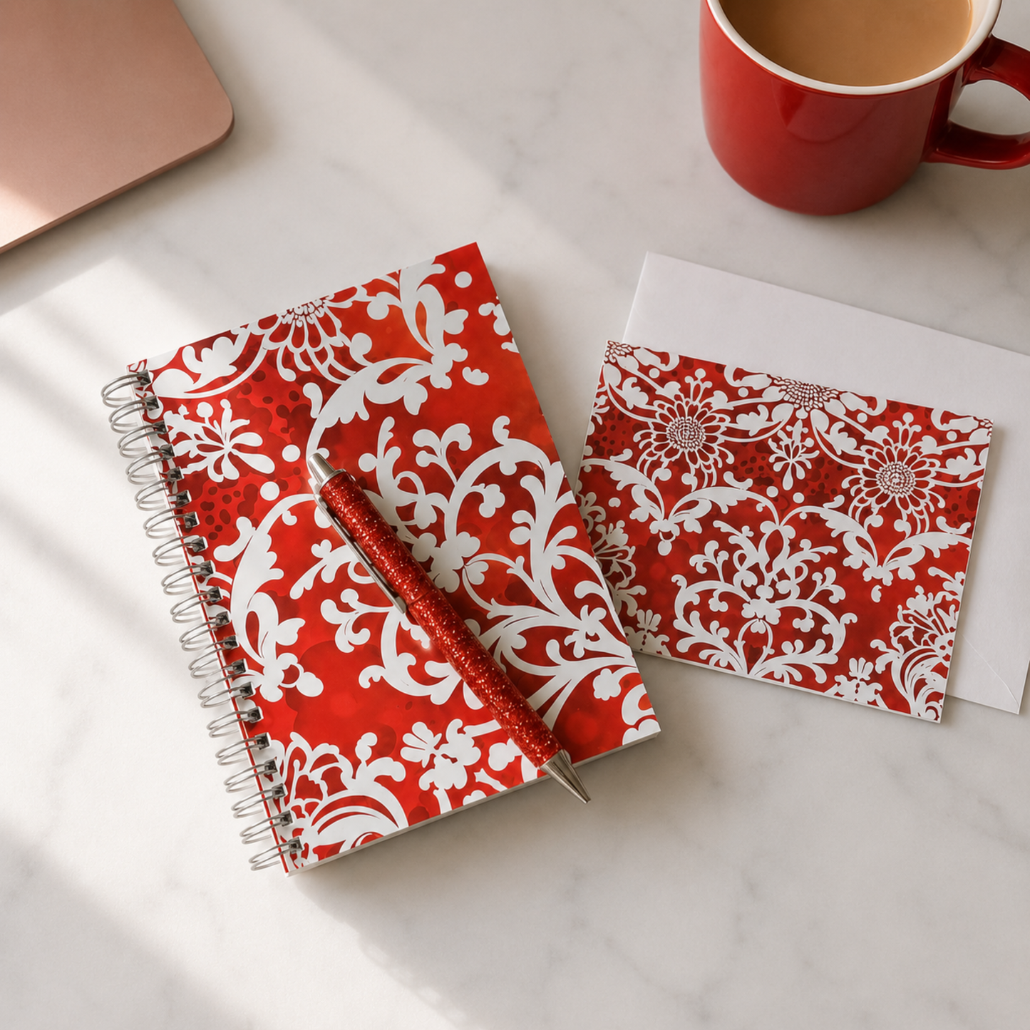 Red and White Stationery Gift Set for Women | Notebook Notecards Crystal Pen Gift Set | She Showed Up Gift Set