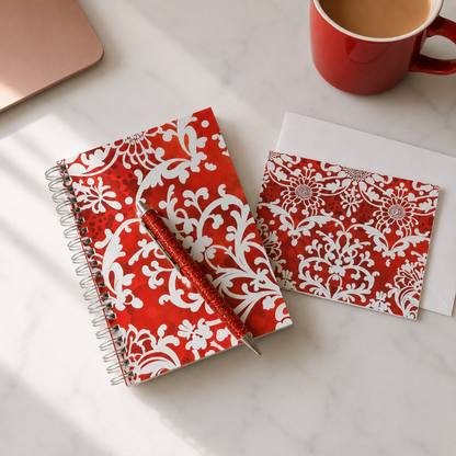 Red and White Stationery Gift Set for Women | Notebook Notecards Crystal Pen Gift Set | She Showed Up Gift Set