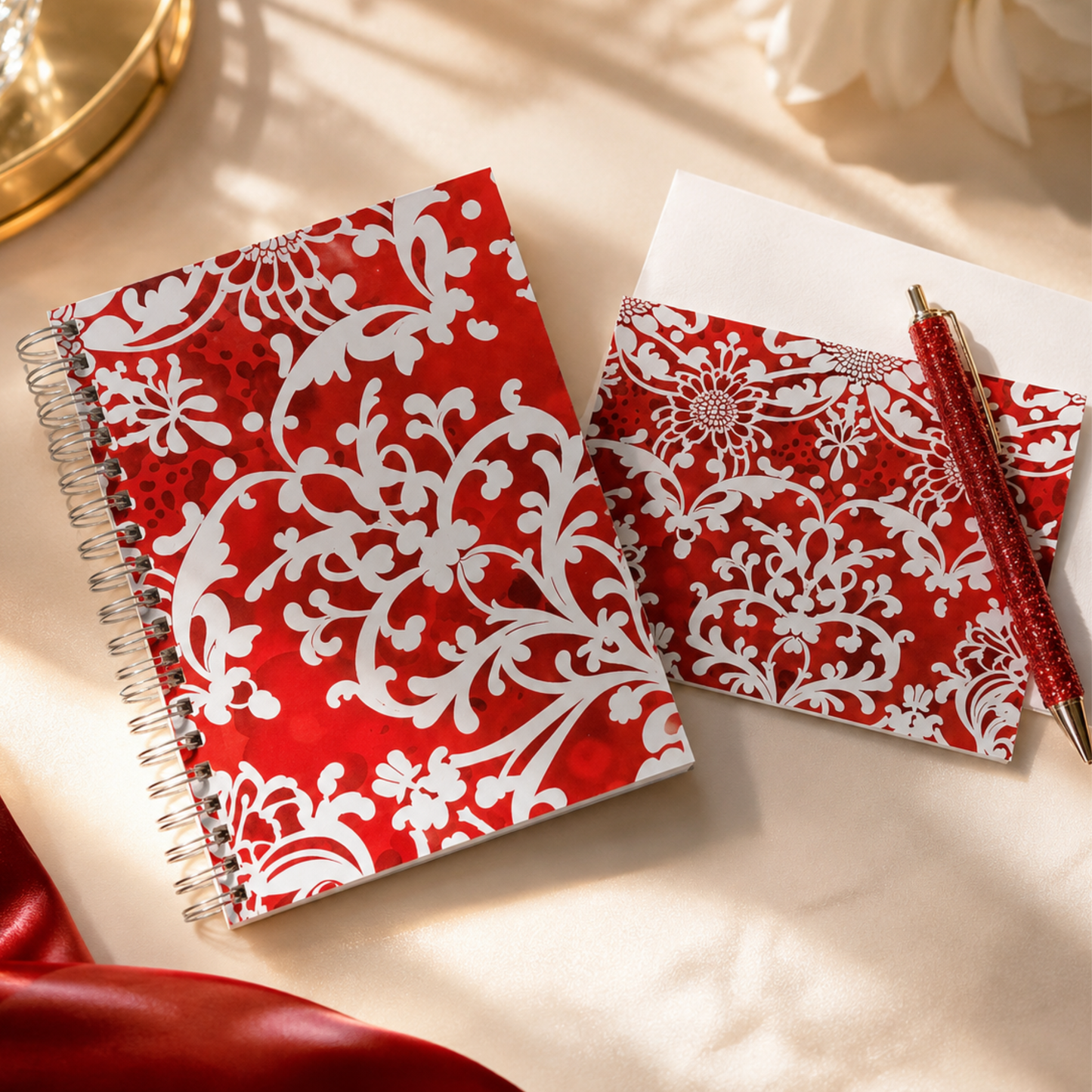 Red and White Stationery Gift Set for Women | Notebook Notecards Crystal Pen Gift Set | She Showed Up Gift Set