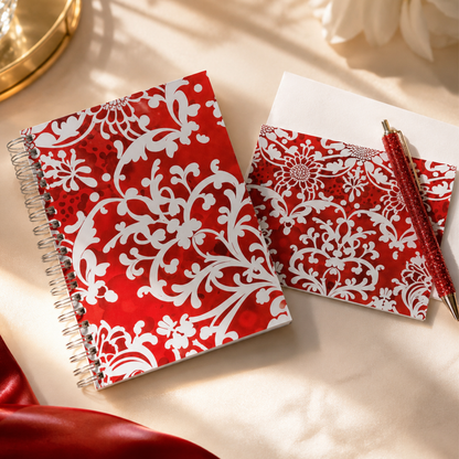 Red and White Stationery Gift Set for Women | Notebook Notecards Crystal Pen Gift Set | She Showed Up Gift Set