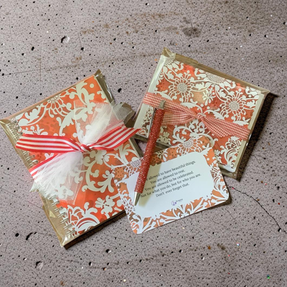 Red and White Stationery Gift Set for Women | Notebook Notecards Crystal Pen Gift Set | She Showed Up Gift Set