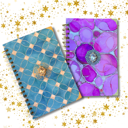 Royal Radiance Notebook – Luxury Pink Gemstone Notebook with Gold Detailing