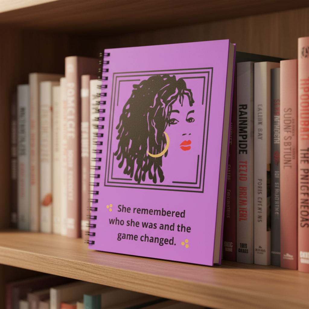 Dionne Notebook on bookshelf