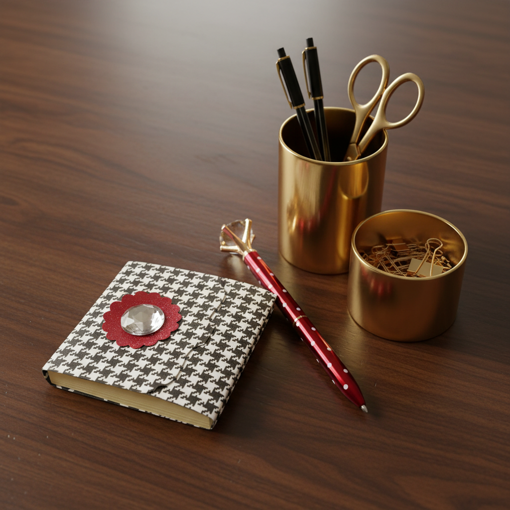 Houndstooth Sticky Notepad and Crimson Pen