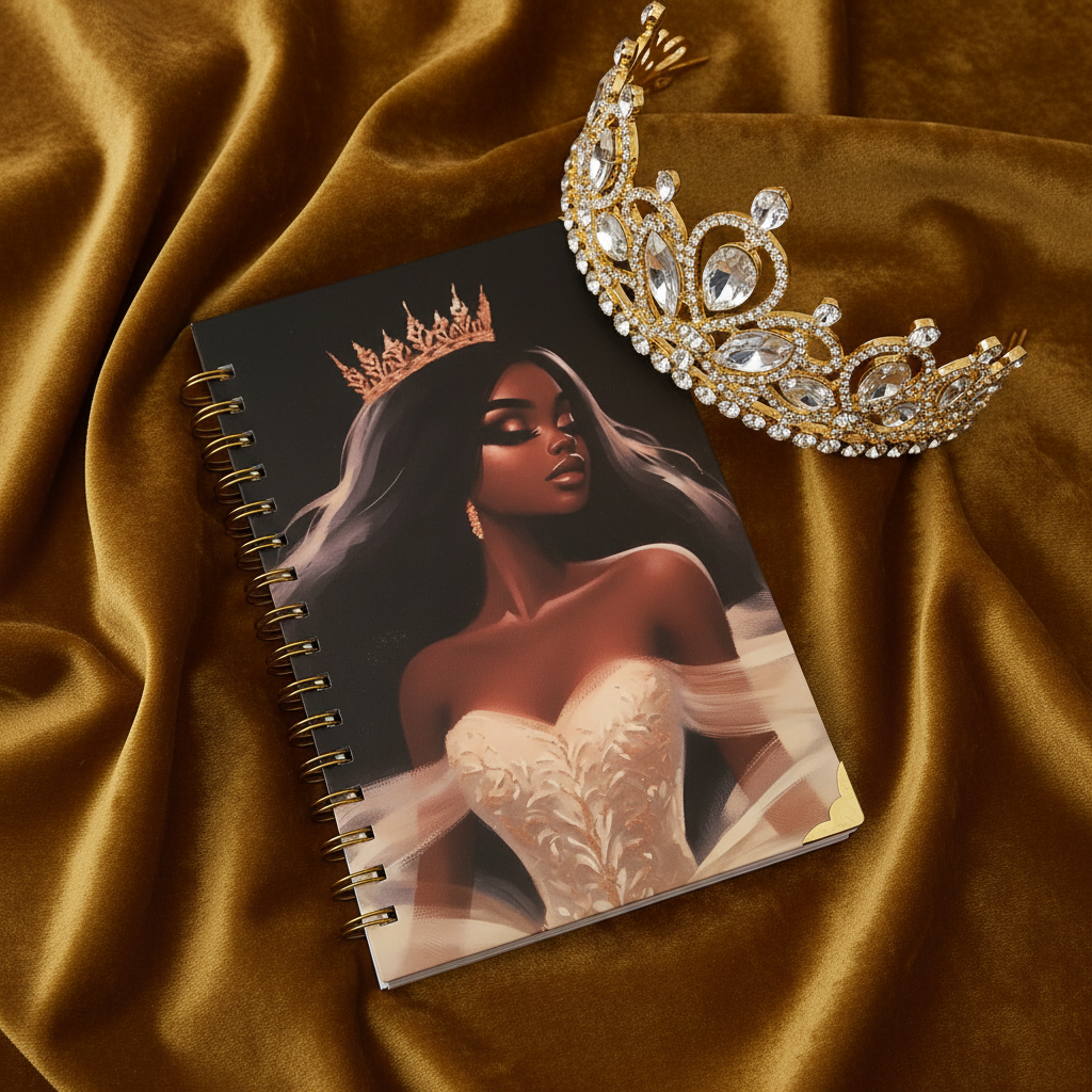 Queen Anealia notebook with crown on gold velvet