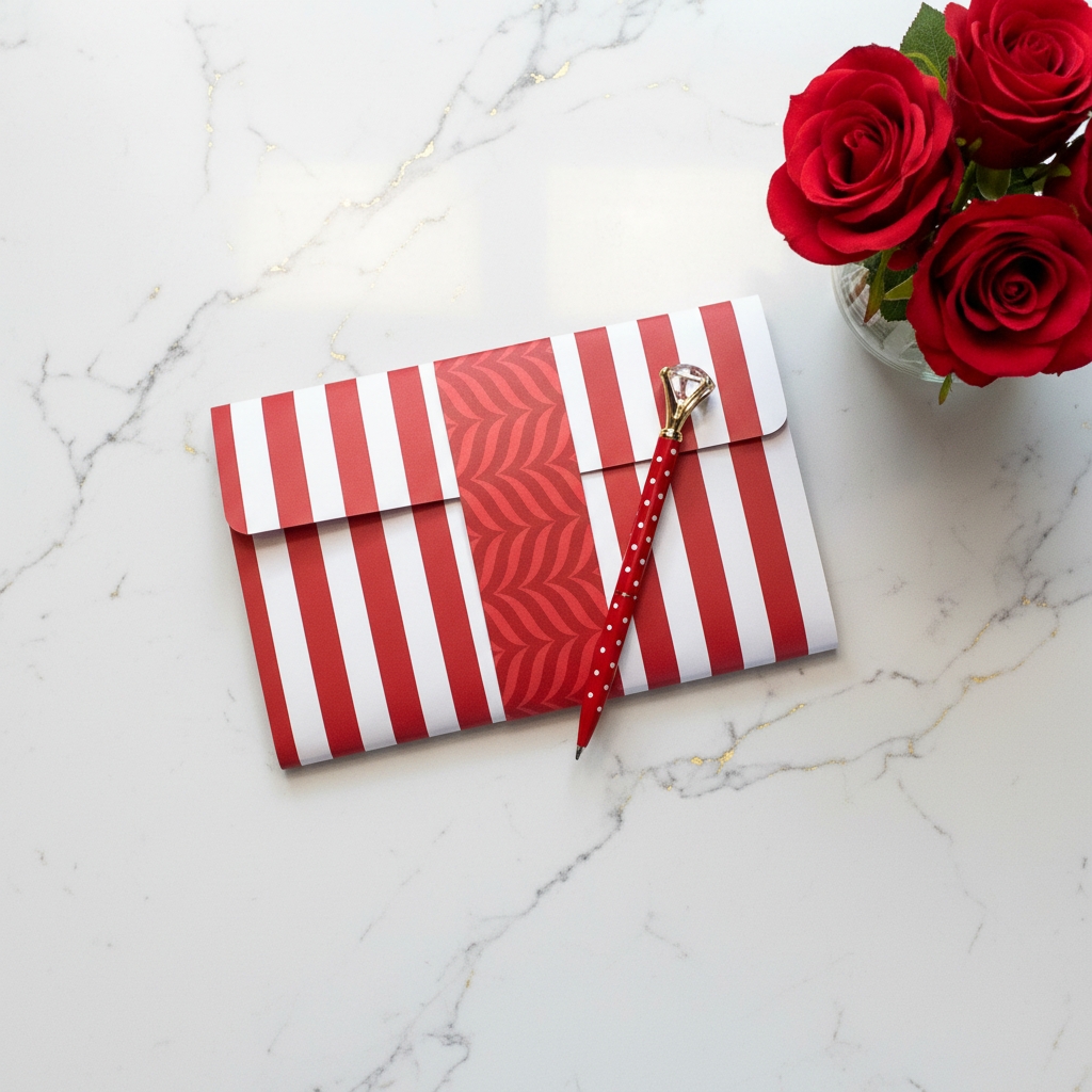 Red and White Notepad Wallet Lifestyle Image