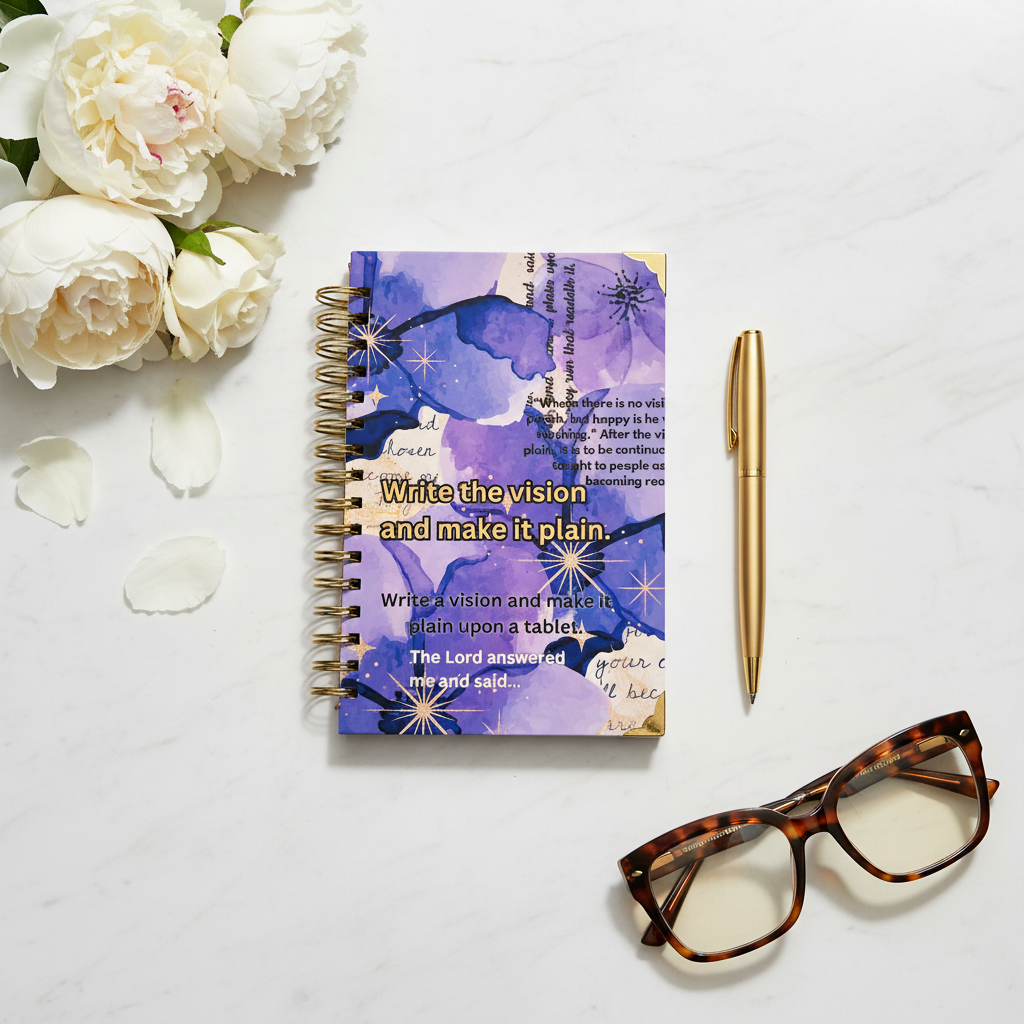 Write the Vision notebook with large frame glasses